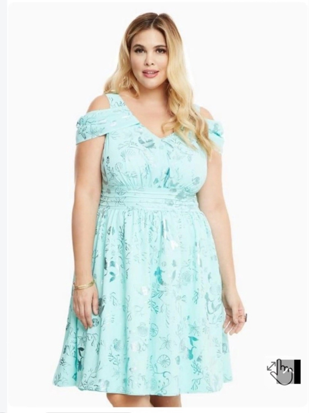 Disney Mint Cold-Shoulder V-Neck Fit & Flare Dress Ariel Little Mermaid NEW RARE